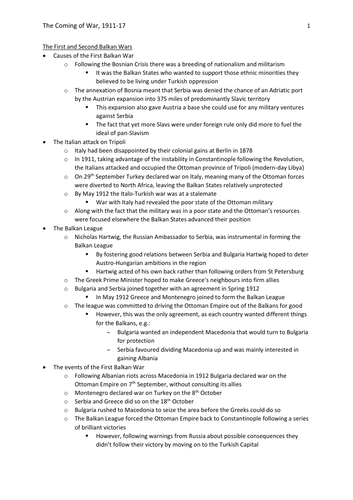 AQA AS History: International Relations (Option 2K) – The Coming of War, 1911-17