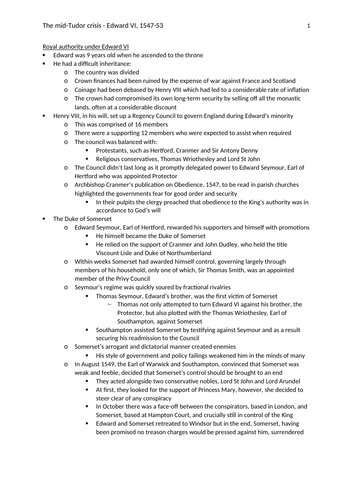 AQA A Level History: Tudors (Option 1C) – Edward VI, 1547-53