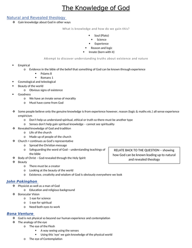 The knowledge of God full revision notes - Christianity - OCR