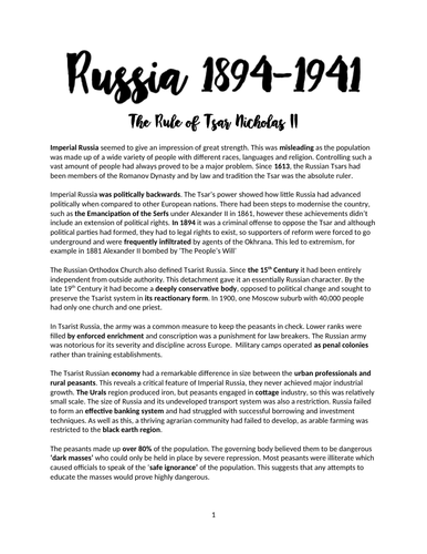 a level history coursework russian revolution