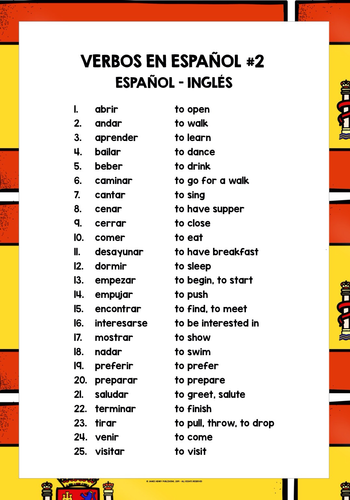 SPANISH VERBS LIST FREEBIE #2 | Teaching Resources
