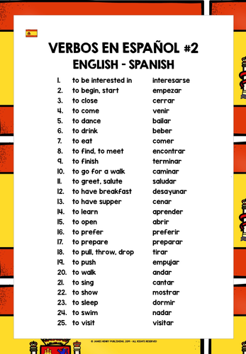 SPANISH VERBS LIST FREEBIE 2 | Teaching Resources