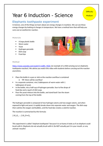 Printable Elephant Toothpaste Worksheet