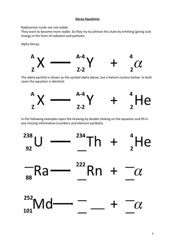 alpha decay worksheet