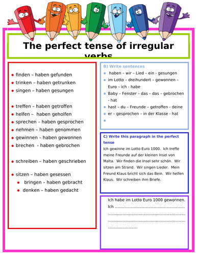 perfect tense of irregular verbs teaching resources