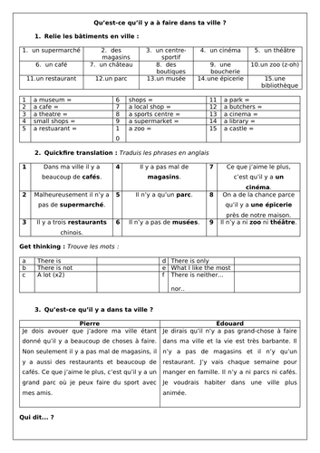 French Ma Ville   Town & Where I Live - 15 Worksheets For Gcse 