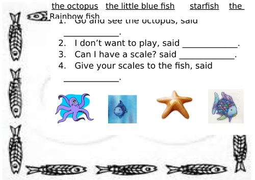 The Rainbow Fish Literacy Worksheets | Teaching Resources