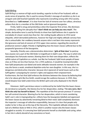 Inspector calls model paragraph picture