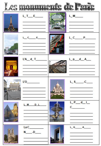 Monuments of Paris - y7 French | Teaching Resources