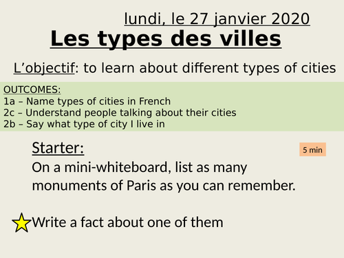 Types de villes - types of towns - y7 French