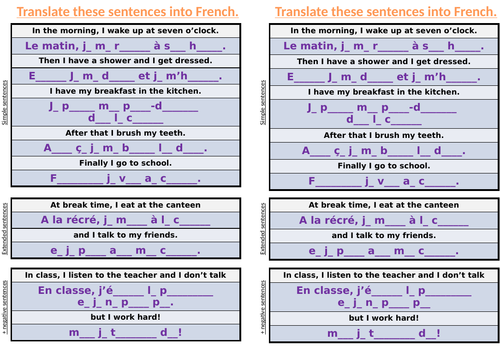 Au College School Activities Y7 French Teaching Resources