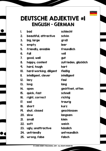 German Adjectives List Pdf