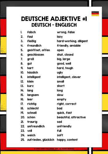 GERMAN ADJECTIVES LIST FREEBIE #1 | Teaching Resources