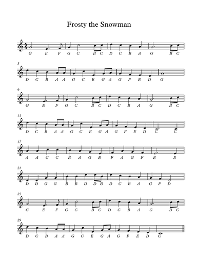 Easy Melody line of Frosty the Snowman - PDF