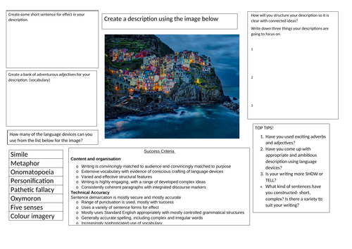 Creative Writing Planning Sheets/ Descriptive Writing | Teaching Resources