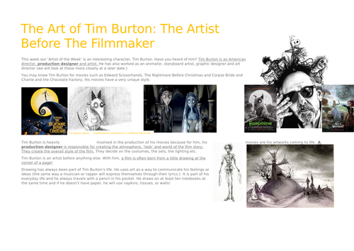 tim burton artist research page