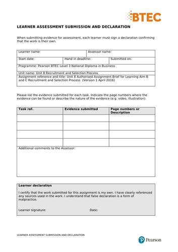 BTEC Business Level 3 - Unit 8 Recruitment & Selection Process ...
