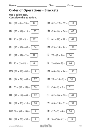 Order of Operations - Brackets | Teaching Resources