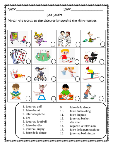 les-loisirs-french-free-time-activities-worksheets-for-distance