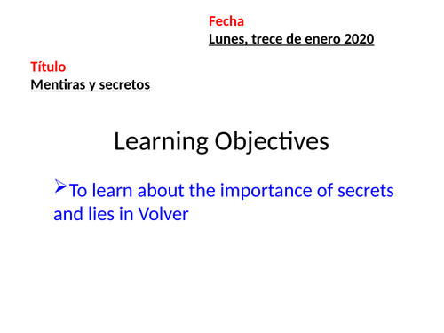 Volver-Pack of 20 lessons | Teaching Resources