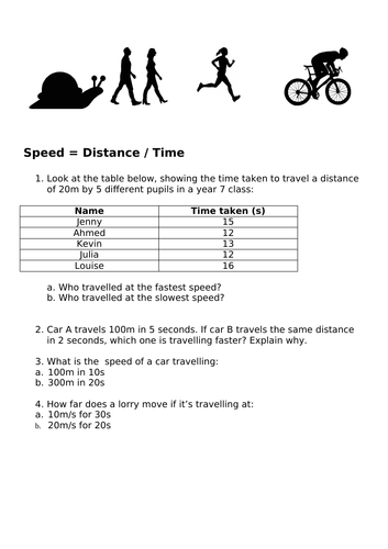 Distance Versus Time Worksheets