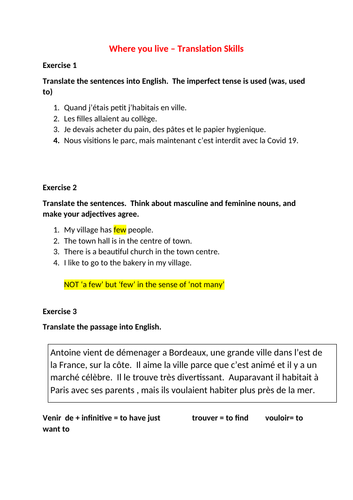 Where you live: GCSE French translation skills