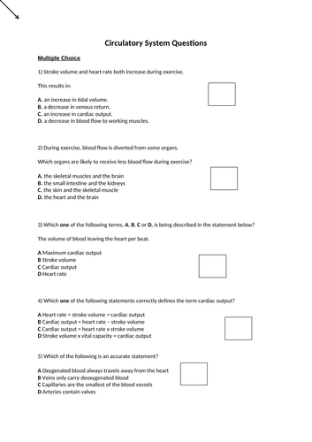 Circulatory System Questions for GCSE PE