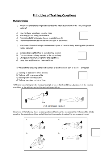 Principles of Training Questions for GCSE PE
