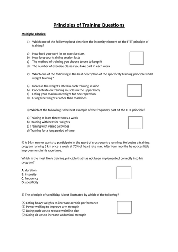 Principles of Training Questions for GCSE PE