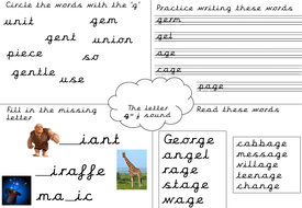 phonics worksheet g j sound teaching resources