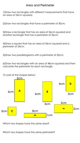 year 6 area and perimeter problem solving