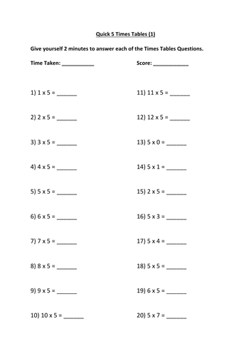 Mathematics Quick Times Tables 2s 3s And 5s Ks1 And Ks2