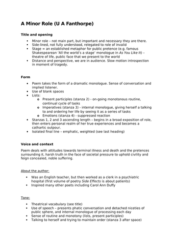 A Minor Role (U A Fanthorpe): Analysis