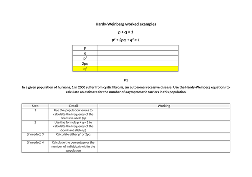 Hardy-Weinberg equation (Edexcel A-level Biology B) | Teaching Resources