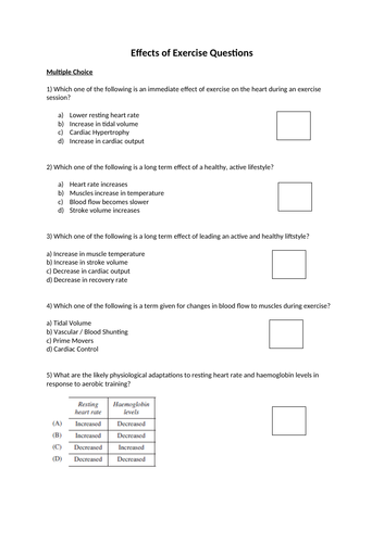 Effects of Exercise on the Body Questions for GCSE PE