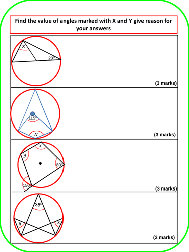 Circle Theorem: End of Topic assessment