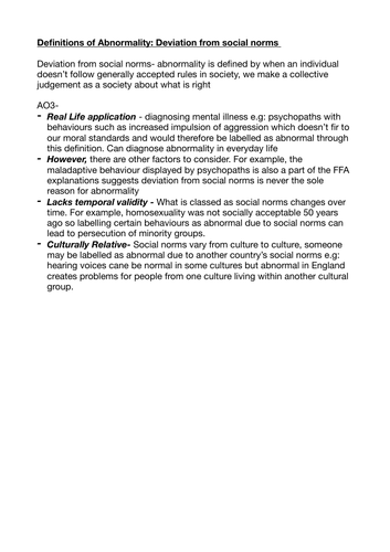 Psychopathology -  A* Revision Notes AQA A-Level Psychology