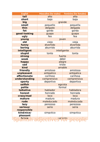 Adjectives To Describe A Person Spanish