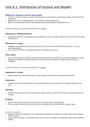 Economics A-level: Income and wealth