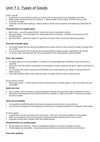 Economics A-level: Market mechanism, market failure and government intervention