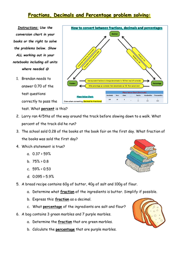problem solving with fractions decimals and percentages worksheets pdf