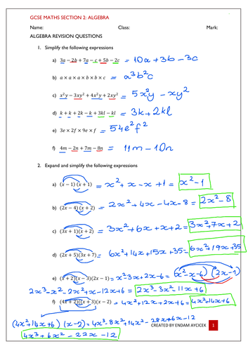 Gcse Maths Algebra Questions & Answers | Teaching Resources