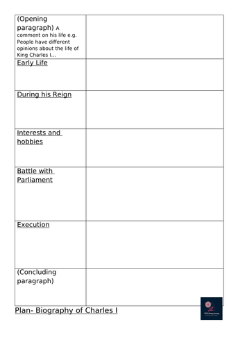 Year 4- Charles I  Biography planning  (1week)