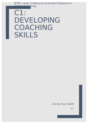 BTEC Sports Coaching & Development (2020) C1 Developing Coaching Skills ...