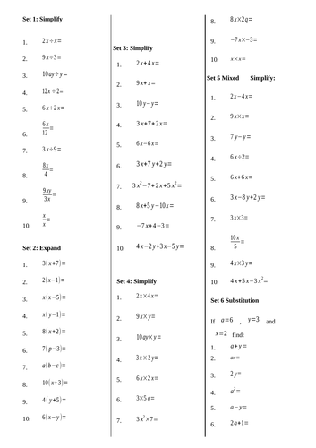 year 7 algebra fractionsdecimal worksheets teaching resources