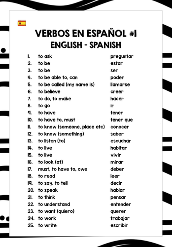 SPANISH VERBS LIST #1 | Teaching Resources