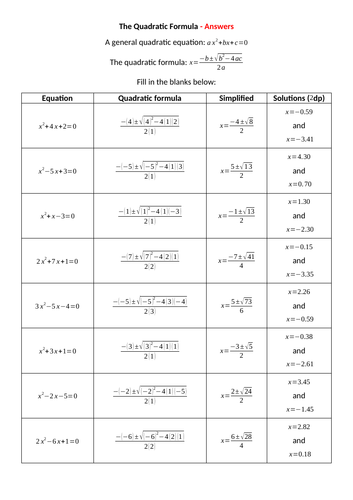 the quadratic formula teaching resources