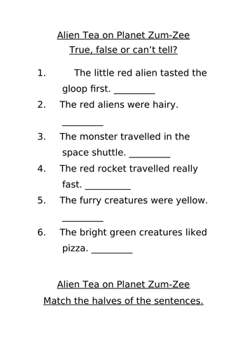 Alien Tea on Planet Zum Zee Literacy Pack | Teaching Resources