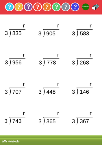division 3 digit by 1 digit with remainders dynamic pdf worksheet