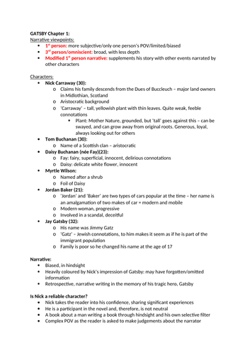 Gatsby Chapter 1 Analysis Pack